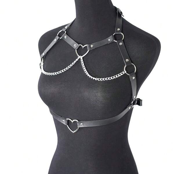 Leather Body Chest Chain Belt Chain Bra Harness Fashion Leather Chest Harness Chain Valentine's Day Gift Women's Corset Belt