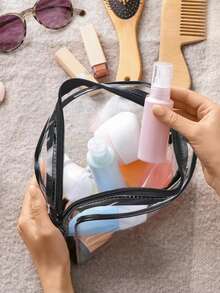 3pcs/1pc Fashion Simple Unisex Toiletry Bag, EVA Toiletries And Cosmetic Bag Set With Zipper - Transparent, Durable Travel Organizer For Men & Women, Back To School Backpack, Travel Essentials, Beach Vacation Travel Organizer, 1 Quart Size Waterproof Transparent Cosmetic Bag, Suitable For Travel, Unisex, Carry-On Transparent Cosmetic Beauty Organizer Bag, Transparent Plastic Tote Travel Makeup Bag, Waterproof Transparent Compact Handbag