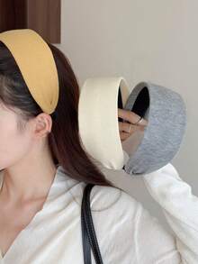 1pc Solid Color Sponge Knit Wide-Banded Headband, Fashion Versatile High-End Elegant Minimalist Headpiece Suitable For Daily Wear, Casual, Party, Commute, Vacation, Face Washing, Makeup, Outfit Matching, Hair Hoop, Hair Band, Hairband For Women Hair Accessories - Multicolor - View 2