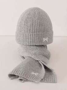 2 Pieces Boys' And Girls' Winter Knit Hat And Scarf Set – Featuring Adorable Bow Embroidery, Soft And Warm, Perfect For Winter Wear; Ideal Holiday Gift Set For Girls And Boys; Includes Matching Hat And Scarf, Suitable For Cold Weather And Casual Wear; Perfect Christmas And New Year Accessory. - Multicolor - View 11