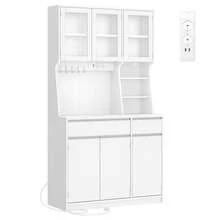 HEXCELEN Kitchen Cabinets, Kitchen Sideboard, Tall Chest Of Drawers With Sockets, With Worktops And Two Drawers, Adjustable Shelves, Restaurant, Living Room, 40 X 100 X 180 Cm, White - Phích cắm loại EU E (220-240V) - Xem 10