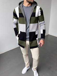 Áo khoác cardigan hoodie màu sắc thường ngày cho nam, Thu/Đông - xanh quân đội - Xem 1