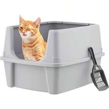 USA - Caja de para Gatos con Escudo de dispersin y Cuchara, Bandeja de para Gatos con Parte Superior Abierta, Gris con Cucharada Gris Oscuro - Gris - Ver 7