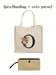 1 Stück Leinen Blumen Buchstaben Handtasche, einfache Handtasche mit großer Kapazität, tragbare lässige Aufbewahrungstasche, multifunktionale Einkaufstasche, personalisiertes Geschenktasche, geeignet für Hochzeiten, Geburtstage, Strände, Festivals, perfekte Geschenke für Frauen, Lehrer, Freunde, Brautjungfern, große Taschen, Studenten und Schulanfang, beste Lehrergeschenke für den Lehrertag, beste Geschenke zur Wertschätzung von Lehrern