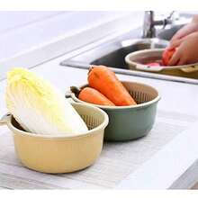 厨房滤锅套装、水果清洗碗、水果滤网、厨房滤锅碗套装、双层水果蔬菜沥水篮、带碗滤网的厨房滤锅套装、水果蔬菜清洗篮、洗碗机适用、用于意大利面沙拉的双层沥水盆、浆果清洗和搅拌 - 彩色 - 查看 3