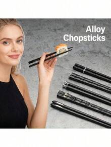 5 Pairs Of Vintage Chopsticks Set, And Fiberglass Synthetic Chopsticks, Non-Slip And Durable Sushi Chopsticks, For 5 People, Suitable For Holiday Parties, Weddings, Hotels, Restaurants And Gifts. - màu đen - Xem 1