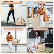 Lukovee Maleta Deportiva Mujer Impermeable, Bolsa Deportiva Gran Capacidad, Bolsa de Viaje con Compartimento para Zapatos, Bolsa Gym para Hombres y Mujeres, Mochilas deportivas Separado Húmedo y Seco - Beis - Ver 7