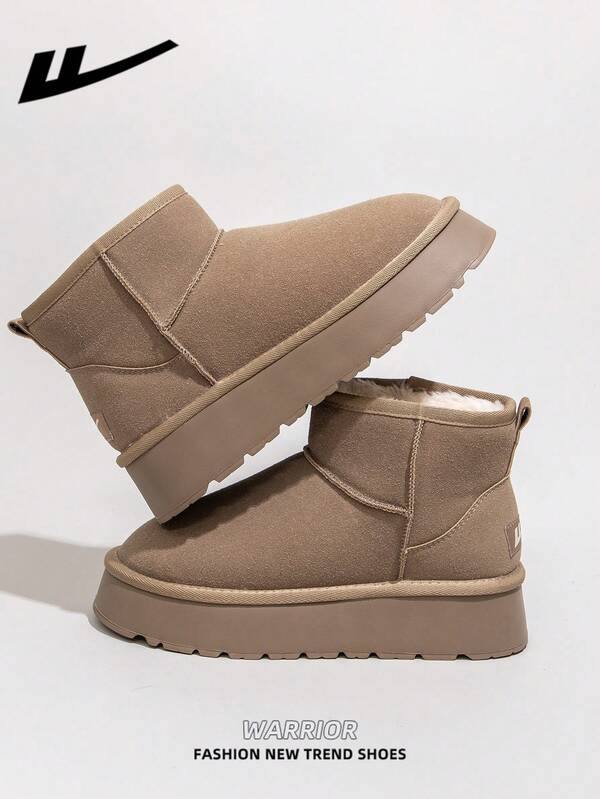 WARRIOR 1 Pair WARRIOR Women's Thermal Lined Thick Sole Snow Boots, Slip-On Design, Fashionable Short Boots, Warm And Stylish Winter Boots For Outdoor