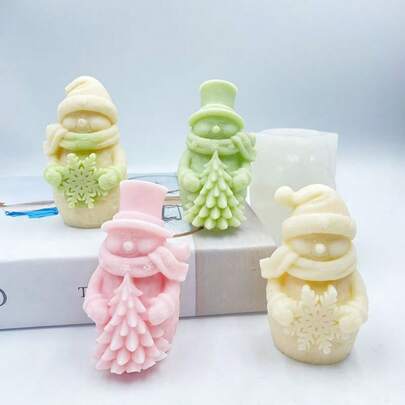 1pc New Christmas Snowman Silicone Candle Mold, DIY Snowman Hugging Tree Plaster Resin Home Decor Silicone Mold