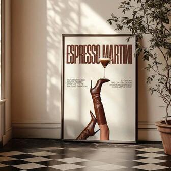 [1 st vintage väggkonst] Vintage Espresso Martini-tryck väggkonst | Canvastavla med tuppstjärtstövlar | Oinramad sovrumsestetik, vardagsrums- och lägenhetsinredning | 1 st inflyttningspresent