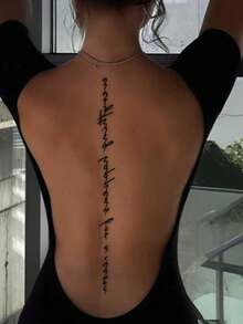 1pc Sexy Back Phrase Decorative Temporary Tattoo Sticker, Suitable For Back, Legs, Arms, Etc., Ideal For Fashion-Conscious Individuals - Black - View 4