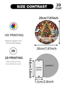 1 Stücke Weihnachts-Dekorations-Set - beinhaltet Frohe Weihnachten, Weihnachtsbaum, Weihnachtskugeln, Geschenkboxen, Winterlandschaft, Hütte, Schneeflocken, Zuckerstangen, runde Ornament-Teller, Feiertags-Atmosphäre. Geeignet für Zuhause, Restaurant, Bar, Ladenfront, Café Dekoration. 2D flach bedrucktes Design für Hängeschilder und dekorative Holzstücke.