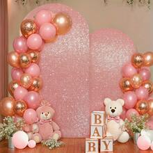 5ft/6ft/6.6ft Glitter Arch Backdrop, Rose Gold/Gold/Silver/Red, Sequin Decor, Polyester, No Power Needed, Perfect For Elegant Photography (Frame Not Included), Wedding & Party Decoration - Multicolor - View 2