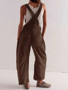 Women's Corduroy Overalls Jumpsuit, Baggy Wide Leg Casual Romper With Adjustable Straps Pockets,Retro Loose Fit Dungarees For  Fall Winter - Brown - View 2