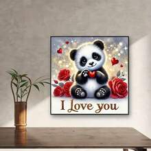 Diamond Painting Kit: Rose & Panda Theme Canvas. Round Diamond Sticker DIY Handcraft, Mosaic Painting, Suitable For Living Room, Bedroom And Office Wall Decor, Perfect Gift