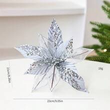 Flores de Nochebuena brillantes, flores artificiales navideñas con tallos para árbol, jarrón, centros de mesa, decoración navideña para fiestas y hogar - Plateado - Ver 7