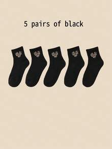 10/5 Pairs Kids Leopard Print Bow & Heart Design Ankle Socks, Soft Breathable Short Socks, Non-Fading, Suitable For Girls All Seasons - Multicolor - View 19