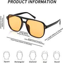 FEISEDY Retro aviador cuadrado gafas de sol para mujeres hombres 70s vintage de moda marco de plstico lentes de sol B2835 - 007 Montura negra/Lente amarilla + 57 Milímetros - Ver 7