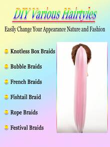 1-2pcs 26 Inch Light Pink DIY Braiding Hair Extensions | Women's Synthetic Yaki Straight Heat Resistant Fluffy Ponytail | Suitable For Halloween, Christmas, Holiday Parties - Pink - View 6