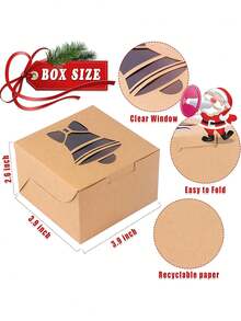 12/6pcs Christmas Cookie Boxes, Small Gift Cookie Boxes, Exquisite Holiday Dessert Boxes, Kraft Paper Christmas Baking Boxes, Suitable For Candy, Cupcakes, Pastries, 4" X 4" X 2.5" - Christmas Combination Pack a - View 5