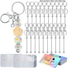 15/30/60 Stücke Perlenbare Schlüsselanhänger Stangen, wiederverschließbare Beutel und Dankeskarten Set beinhaltet 5/10/20 Perlen Schlüsselanhänger, 5/10/20 Verpackungsbeutel, 5/10/20 Dankeskarten für DIY Anhänger Handwerkskunst Schmuck