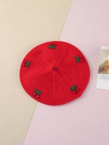 1pc Baby New Autumn/Winter Beret Hat, 1-4 Years Old, Fashionable Christmas Style Baby Boy/Girl Floral Decor Hat