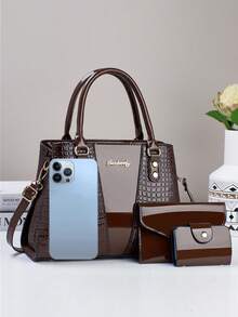 Set 3 Tas Tangan Wanita Kulit PU, Tas Tote Fashion Elegan dengan Dompet Koin dan Tempat Kartu, Tas Bahu Multifungsi Kapasitas Besar, Desain Bergaya dan Unik, Tersedia Berbagai Warna - Kopi - View 6