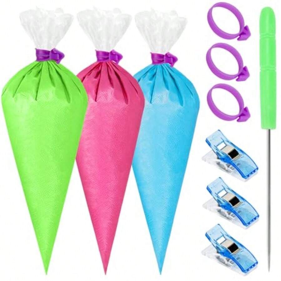 Juego de 116 bolsas de ribete 100 bolsas de pastelería de 12 pulgadas bolsas de glaseado bolsas de decoración de pasteles bolsas de decoración desechables con 6 corbatas 8 clips y 2 agujas de - como en la foto - Ver 1