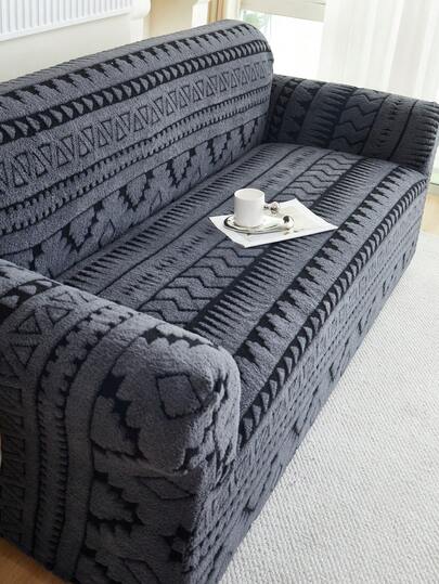 1pc Cationic Soft Plush Fabric Pet Proof Sofa Cover, Embossed Plush Jacquard Bohemian Style Pattern, Multi-Color, Thick Jacquard Plush Sofa Cover Suitable For 1/2/3/4 Seat Sofa, Autumn/Winter