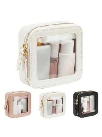 1pc Mini Makeup Bag - Small Cosmetic Bags For Women,Waterproof Toiletry Bag For Travel,Clear Center Console Organizer Bag With Clear Windows & Gold Zipperslunch Bag Travel Bag Bags For Ladies, Small Makeup Bag/Small Cosmetic Bag For Purse | Cute Leather Makeup Pouch | Purse Organizer | Car Travel Purse Essentials
