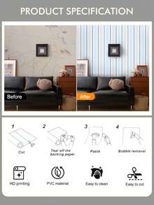 1 Roll 45cm X 200cm/300cm/500cm Peel And Stick Wallpaper, Modern Minimalist Striped Pattern, Gray And Beige, PVC Material, Suitable For Bathroom, Vanity, Bedroom, Closet, Entryway Decor - Multicolor - View 12