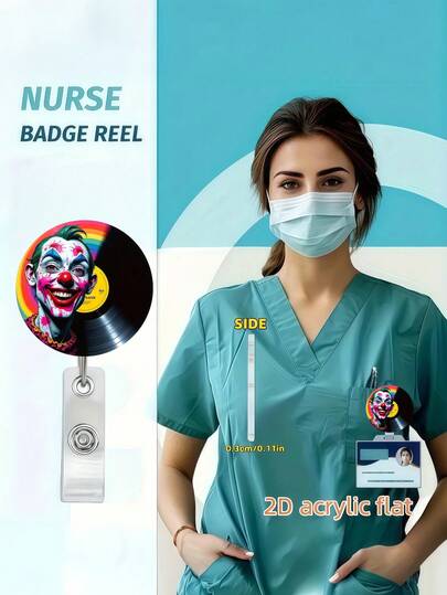 1PC The Joker Vinyl Record Design 2D Acrylic Expandable ID Pin. Made Of 2D Acrylic, It Combines The Creative Elements Of The Joker And Vinyl Records. It Features Bright Colors And Exquisite Patterns. It Comes With A Smooth Expandable Pin That Can Easily Hold Work IDs, Name Tags, Etc., Adding Personalized And Fun To Daily Use.