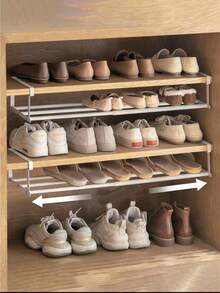 1pc Retractable Shoe Rack, Household Retractable Shoe Cabinet, Layered Partition Board Shoe Tray, Lower Hanging Basket Storage Rack, Cabinet With Layered Partitions Inside, Space-Saving Layered Partitions, Used For Storing Shoes In Home Cabinets, Lower Hanging Hanging Storage Rack - Multicolor - View 3