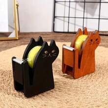1-Piece Cute Cat Tape Dispenser - Vintage Wooden Desktop Tape Cutter With Included 1 Roll Tape - Adorable Office & Craft Room Essential For Wrapping, Scrapbooking & DIY Projects - Kawaii Workspace Decor, Gift Wrapping Assistant, Back-To-School Supply, Arts & Crafts Must-Have, Home Organization Tool