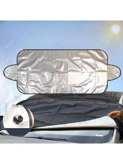 200x70cm Durable 190T Fabric Premium Silvery-Coated Car Windshield Snow Cover - Sun & Snow Protection For Vehicles