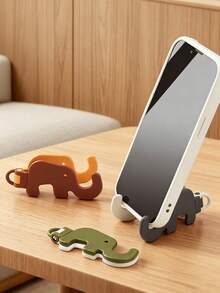 1pc, Personalized Phone Stand, Creative Portable Phone Stand Cartoon Elephant, Custom Name Available, Suitable For Office Desks And Travel, For Business, Home, And Outdoor Use, Practical Gift, Personalized Gift Customization. - Grey - View 3