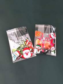 100个圣诞透明自粘礼品袋 - 圣诞老人/雪人/驯鹿/圣诞树图案 | 适用于小礼物、糖果、零食、饼干和雪花脆片包装 - 彩色 - 查看 2