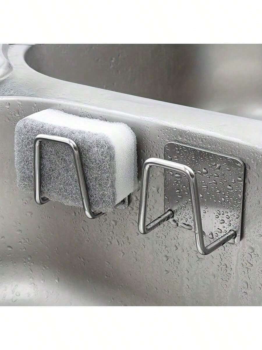 1 pieza Soporte para esponja de acero inoxidable, estante autoadhesivo para secar platos para fregadero de cocina, accesorios de baño
