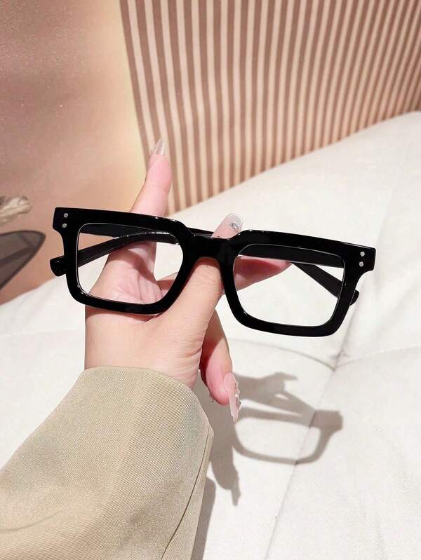 A Pair Of Women's Black Square Studded Glasses,Made Of PC Material, Anti-Blue Light, Y2K Style, Mobile Phone Accessories, Blue Light Glasses Women, Fake Glasses, Transparent Glasses, Glasses Women, Suitable For Daily Office Commuting, Back-To-School Season, Mobile Phone And Computer Gaming, Daily Leisure, And Campus Study.