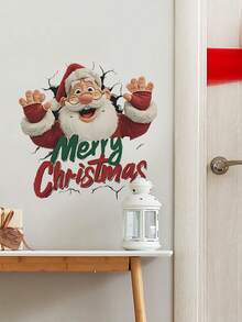 1 Stück mehrteiliger PVC Wandaufkleber, Klassische Weihnachtsserie 3D Plüsch-Weihnachtsmann, Weihnachtsmann, Schneemann, Kamin Dekorationen, geeignet für Schlafzimmer, Wohnzimmer, Arbeitszimmer, Esszimmer, Badezimmer, Heim Wanddekoration, Raumdekoration