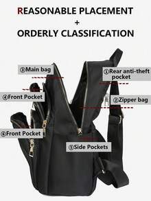 Black Floral Embroidered Multifunctional Backpack - A Fashionable Companion For Study, Commute And Travel. This Backpack Combines Practicality And Aesthetics: The Main Body Is Made Of Durable Black Fabric, Decorated With Delicate Light-Colored Floral And Butterfly Embroidery On The Front.