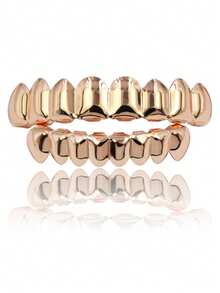 1 Set de Dientes Grillz de Metal Liso de 8 Dientes, Accesorio de Cosplay de Etapa Unisex