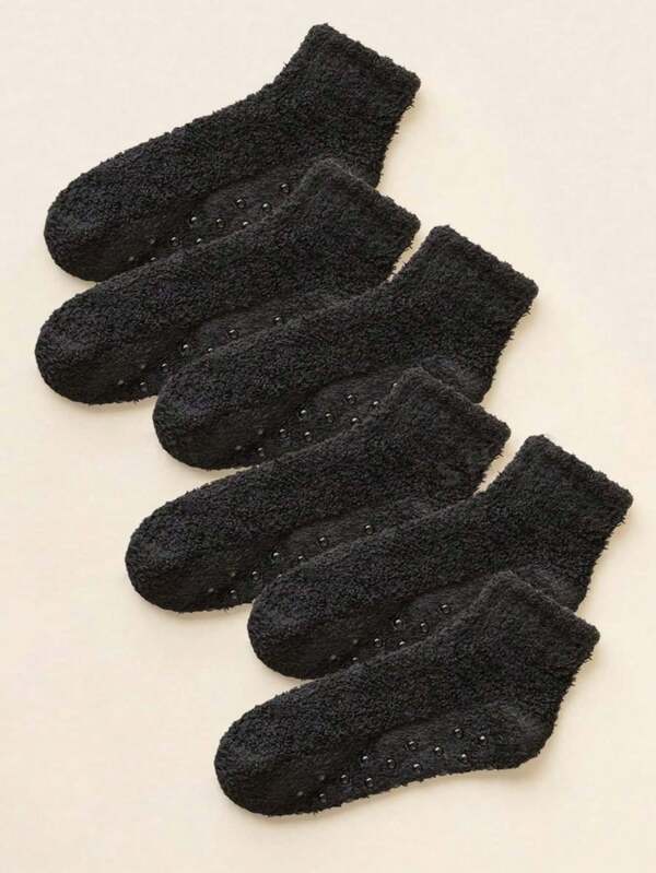 3 Pairs Of Women's Black Winter Plush Thickened Non-Slip Plush Socks Suitable For Daily Use