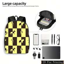 Stylish Unisex Backpack - Lightweight Large Capacity With Adjustable Straps & Side Pockets, Yellow & Black Checkered Print With Cat Silhouettes, Foldable Design For School, Travel, Casual Use, Backpack For School, Durable Zipper Closure, Everyday Carry,  Accessory, Sturdy Construction, College - 混合顏色 - 查看 6