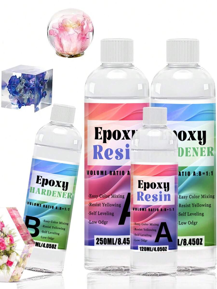 8.1/16.9oz Epoxy Resin Kit - Crystal ClearEpoxy Resin Kit & Hardener For DIY Art, Mold Casting, Wood, Jewelry Making, Coasters, TableTop, Countertop Coating - Heat & UV Resistant - Epoxy Resin - View 1