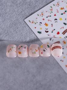 2 pezzi Adesivi per unghie a tema natalizio, decorazioni 3D per unghie fai-da-te con disegni di Natale, uomo pan di zenzero, cervo, calzino regalo, fiocchi di neve, albero di Natale, decalcomanie per manicure francese per unghie di Capodanno