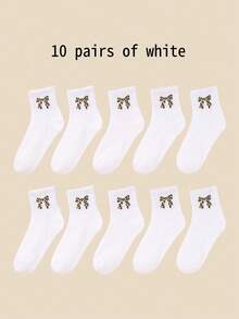 10/5 Pairs Kids Leopard Print Bow & Heart Design Ankle Socks, Soft Breathable Short Socks, Non-Fading, Suitable For Girls All Seasons - Multicolor - View 23