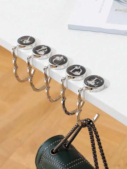 1pc Initial Folding Wallet Hook - Floral Letter Design, Metal Desktop Wallet Hanger, Fashionable Handbag Holder & Women Office Desk Organizer