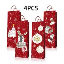 4 piezas Bolsas de regalo de vino navideñas, Serie roja, Juego de calcetines de regalo, Adornos de árbol de Navidad, Caja de regalo de fiesta, Adecuado para regalos de celebración de vacaciones navideñas
