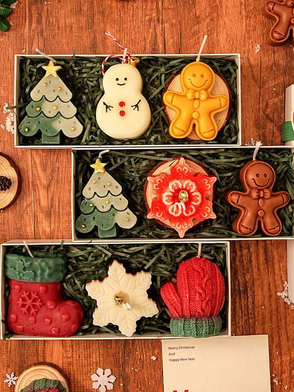 3pcs/Set Christmas Scented Candles 3pcs/Set Gift Box Gloves Elk Gingerbread Man Aromatherapy Girl Friends Creative Warm Christmas Gift